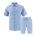 thumbnail image 5 of HaiMao Men Cotton Linen 2 Piece Sets Outfits Short Sleeve Button Down Shirts and Summer Beach Shorts Casual with Pockets Light Blue S(S), 5 of 5