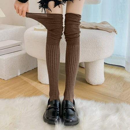 

Women Solid Knitted Cotton Stocking Thigh Long Warmers Knee Socks Over Extra Socks Opaque Sheer to Waist