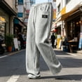 thumbnail image 3 of Ohufall Mens Pants Cotton Linen Straight Leg Elastic Drawstring Waist Pant Solid Color Breathable Holiday Beach Pants, 3 of 4
