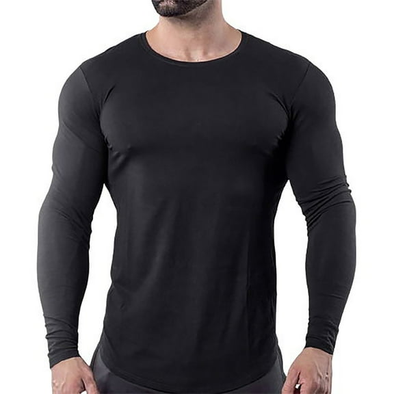 Qingpeng Slim Fit T-Shirts for Men Gym Workout Tee Shirt Tops Solid Sweatshirt for Men