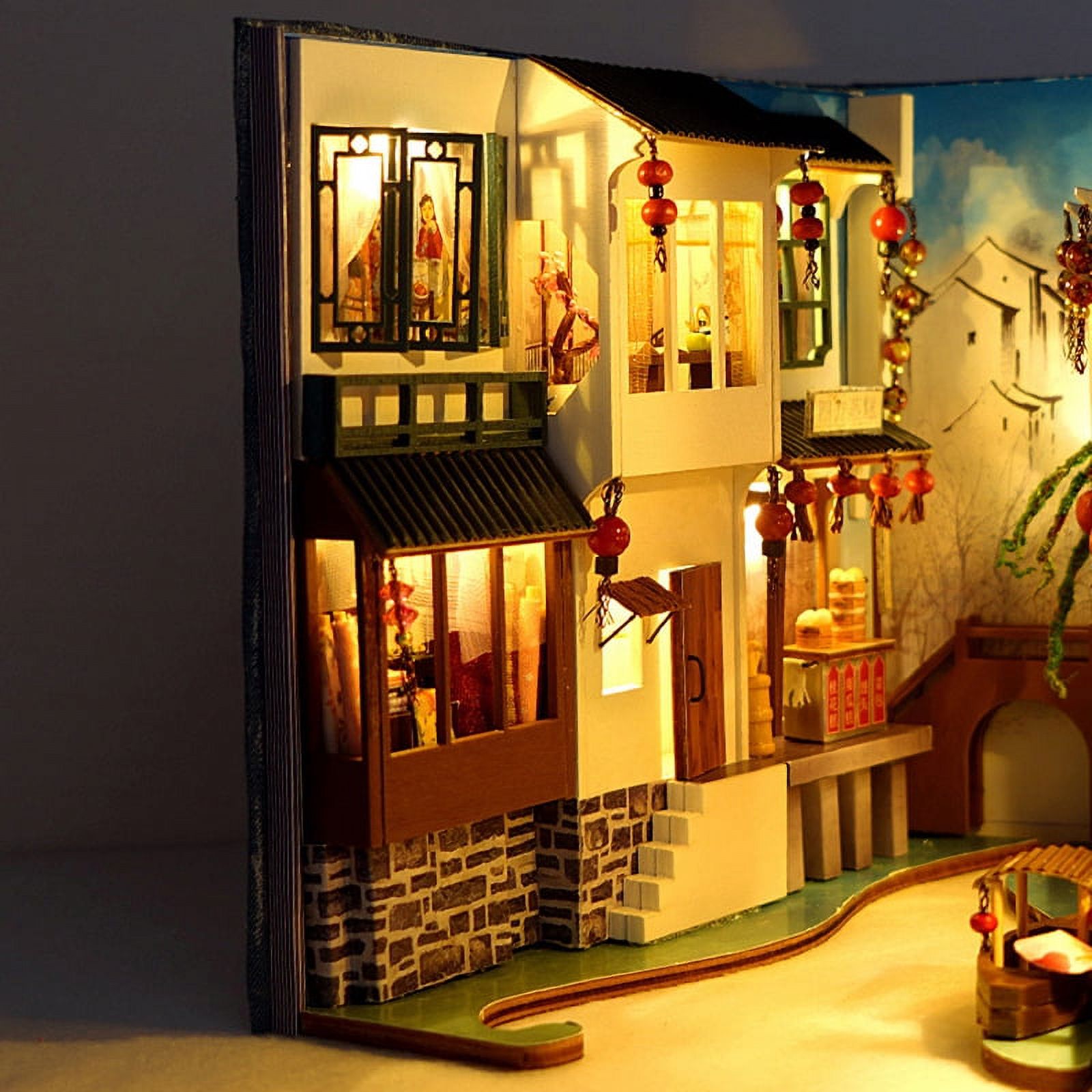 Wooden DIY Book Nook Shelf Insert Kits Model Roombox Handmade Building Miniature Furniture Home Decoration Toys Gifts