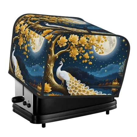 

KLL Moonlit Golden Tree Peacock Print 4 Slice Toaster Dust Covers Kitchen Small Appliance Cover with 2 Pockets Can hold Jam Spreader Knife & Toaster Tongs (12.4 x 10.6 x 8.2)
