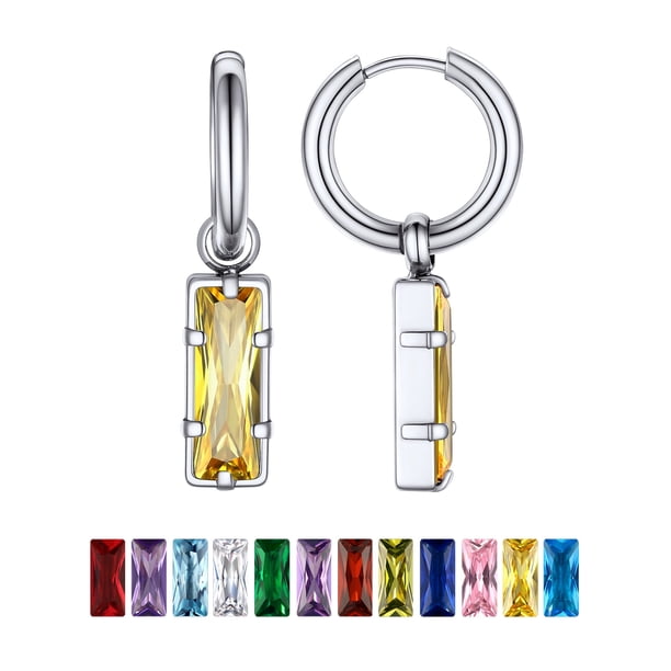 PROSTEEL Pendientes colgantes Huggie Pendientes de aro colgantes Pendientes de acero inoxidable para mujeres Niñas Topacio de noviembre Cristal Joyería Madre Regalo de cumpleaños para mamá Esposa