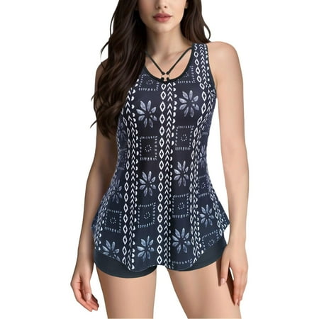 Womens 2 Piece Swimsuits Sexy Push Up Vintage Retro Ruched High Waist Print Bikini Set Black Women S Swimwear XL