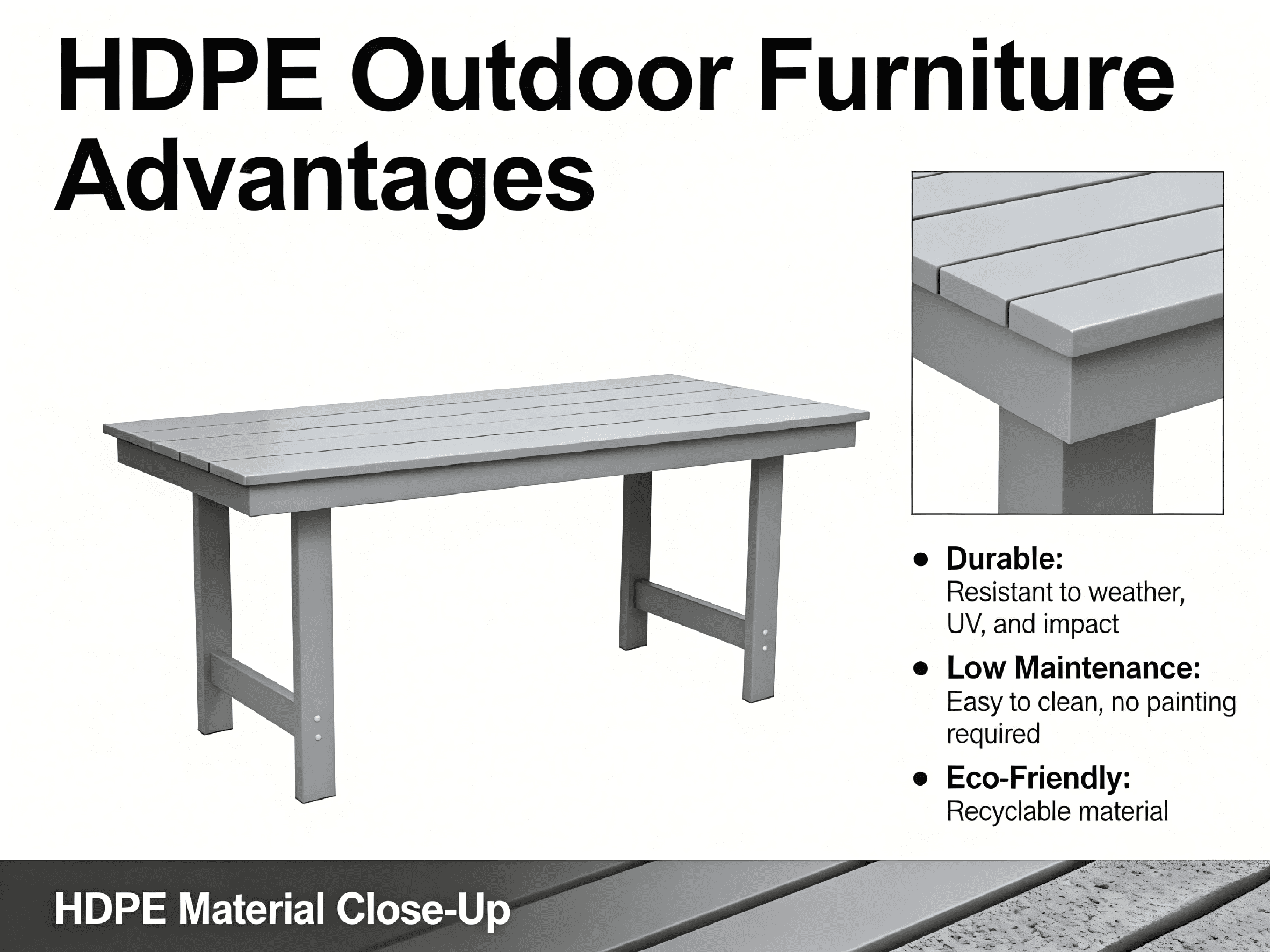 Family Dining Table, 4-6 Person Large Table for Garden Backyard Outdoor Gathering, Grey