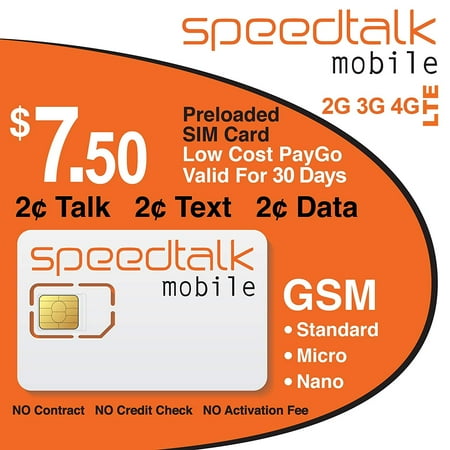 SpeedTalk Mobile 3-in-1 SIM Card $7.50 Preloaded No Contract