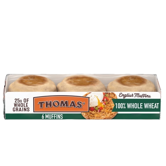 3x-Thomas' Whole Wheat English Muffins 6 count English Muffins 12 oz Tray