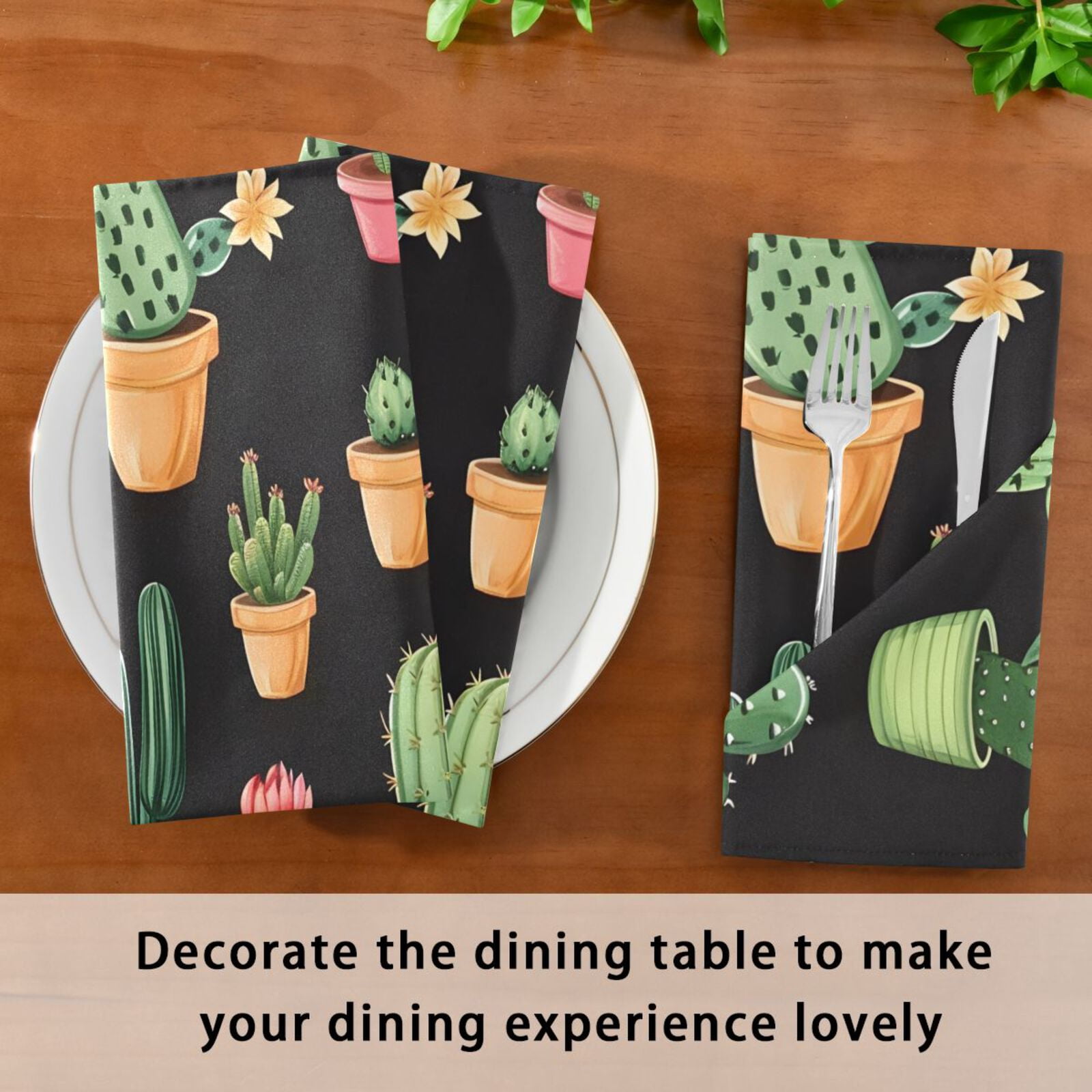 JSTEL Potted Cactus Cacti Cloth Napkins Set of 6, 20x20 Inch Washable and Reusable Napkin for Decoupage Dinner Party Everyday Use