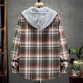 thumbnail image 5 of IROINNID Deals Shacket for Men Button Down Casual Turndown Long Sleeve Closure Plaid Print Hooded Shirt,Green, 5 of 5