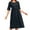 Navy, variant on Busydd Plus Size Dresses for Women S-5XL Trendy Solid Color Button Cotton Linen Dress Round Neck Short Sleeve Summer Dress Loose Comfy Casual Midi Dresses for Women with Pockets Green S