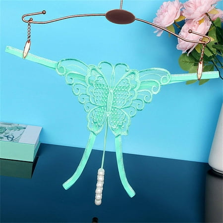 Hamky Womens Underwear Thongs for Women Fashion Women Underwear Cutout Pendant Pearl Beads Butterfly G String Thong Underpants Cotton Underwear Seamless Underwear Green L