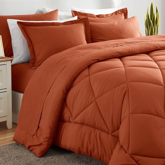 King Size Comforter Set Burnt Orange - 7 Pieces Bed in a Bag King, Luxury Soft Bed Set for All Seasons, Bedding Set with Down Alternative Comforter, Sheets, Pillowcases & Shams, Terracotta