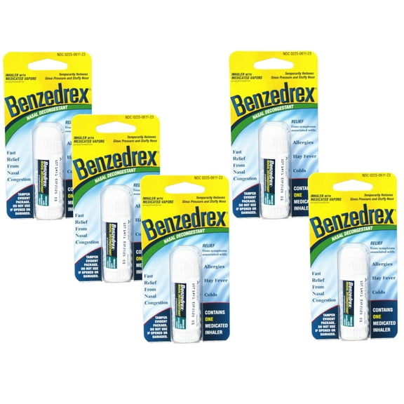 Benzedrex Nasal Decongestant Inhaler, Medicated Nasal Vapor Inhaler, 1 Count (pack of 5)