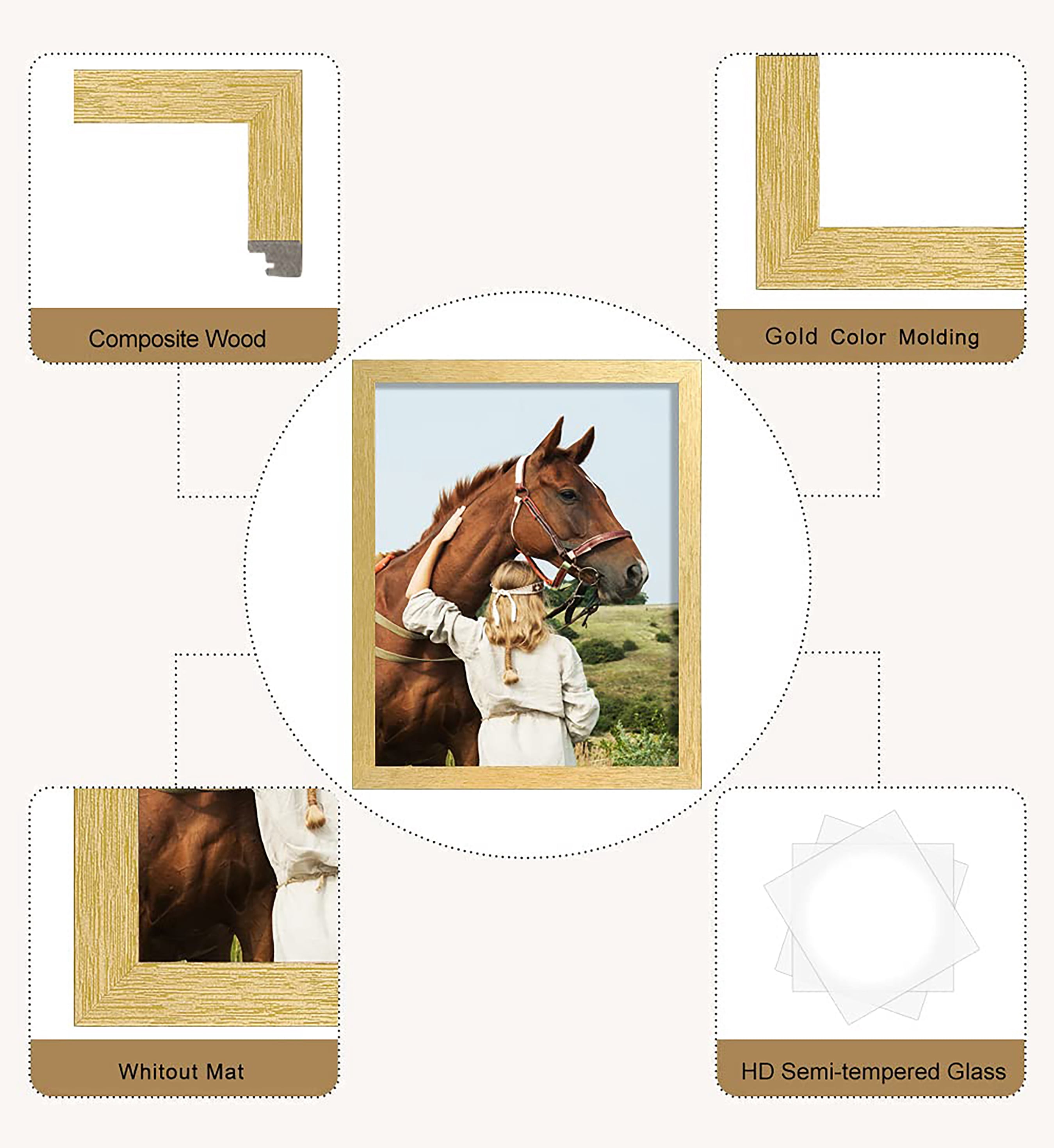 ELSKER&HOME 8x10 Picture Frame 6 Pack - Multi Gold Collage Photo Frame Set