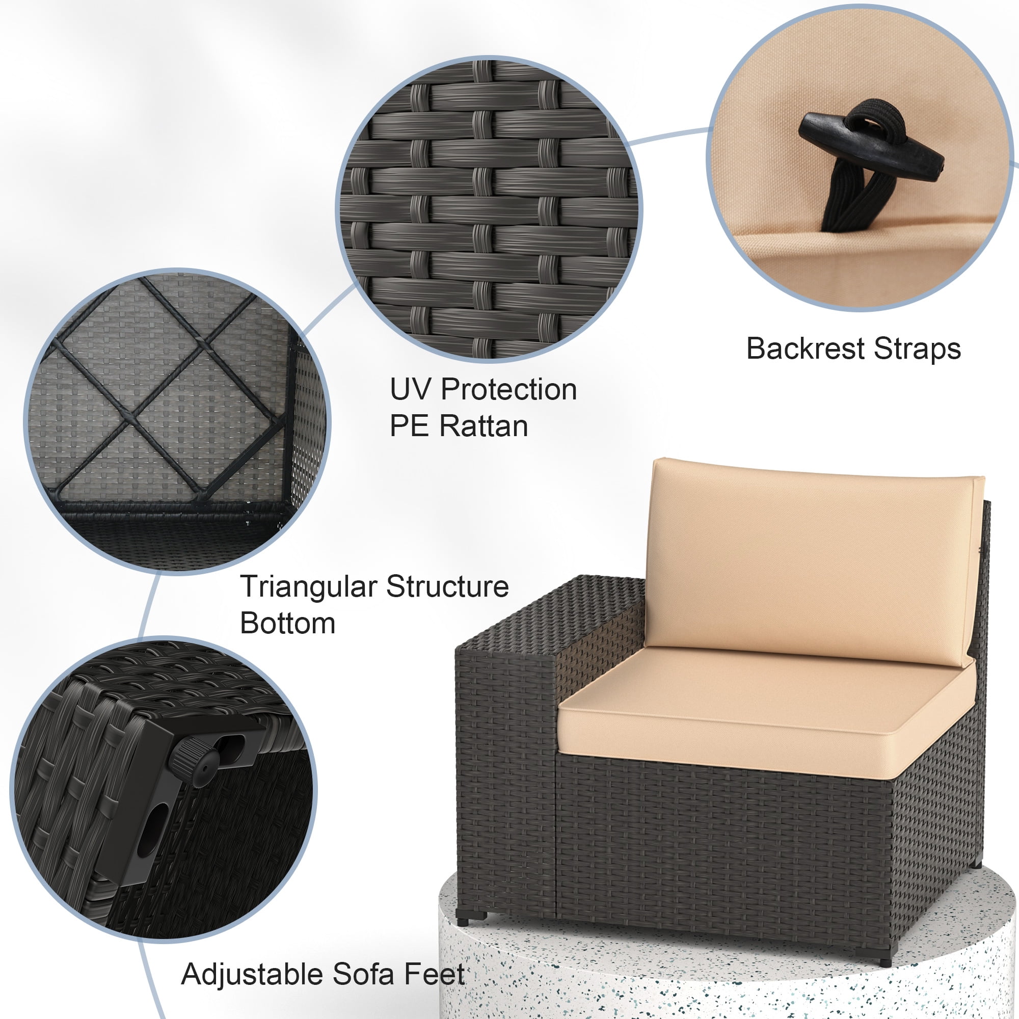 GOJOOASIS 6 Pieces Patio Furniture Set Outdoor Wicker Sectional Sofa With Cushion And Glass Table for Porch