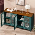 thumbnail image 3 of GZXS 4-Door Glass Sideboard, 59.5-Inch Storage Cabinet with Solid Wood Legs and Adjustable Shelf for Dining Area, 59.45"L x 15.75"W x 31.89"H, Dark Green, 3 of 10