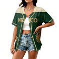 thumbnail image 2 of Mexico 2026 Soccer Cup Style Vintage Baseball Jersey for Women, Short Sleeve Button-Down Shirt with Retro Sun & Eagle Graphic, Breathable Polyester Sports Top, 1 PC Army Green L, 2 of 6
