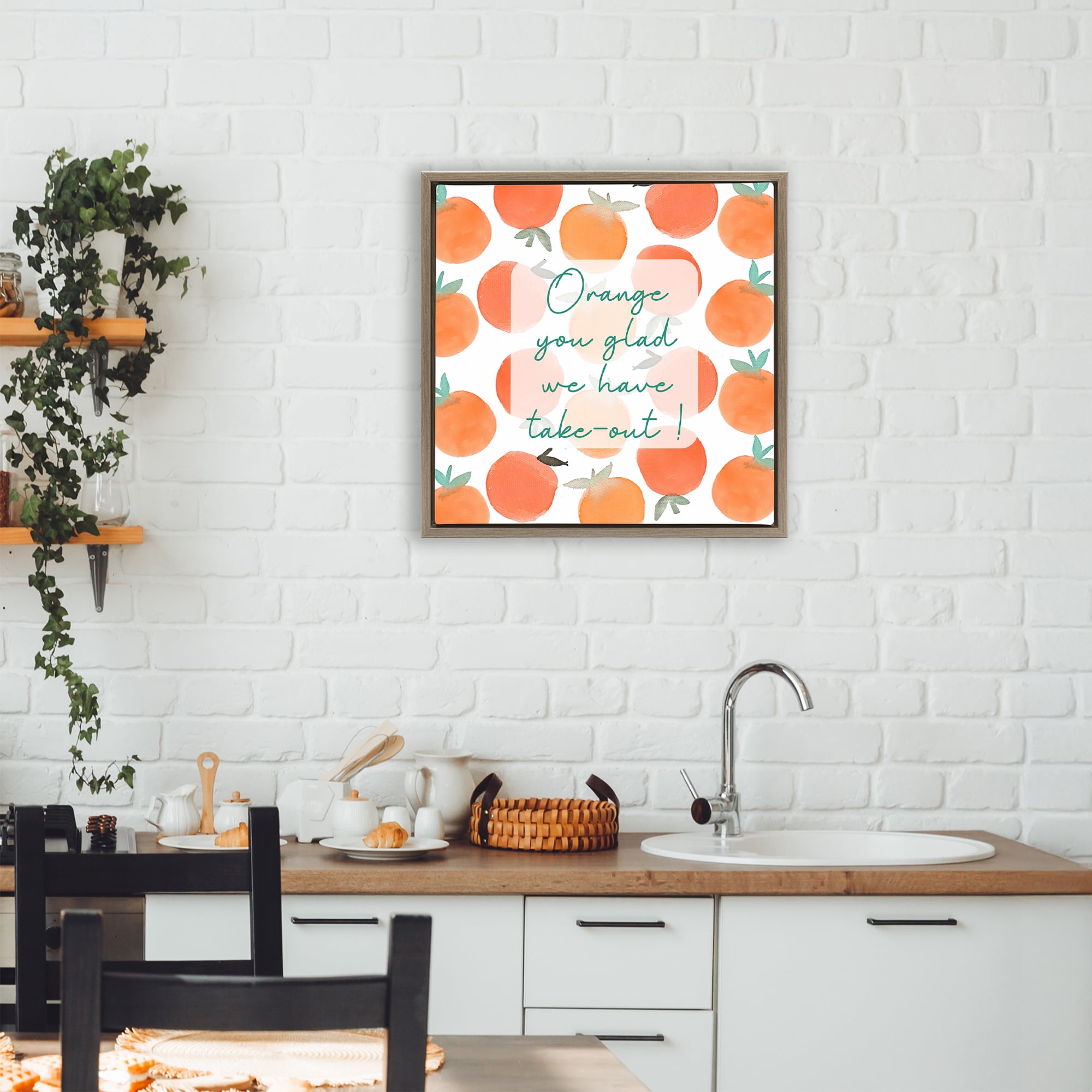 Stupell Industries Orange You Glad Brown Framed Floater Canvas Wall Art, design by Emily Navas