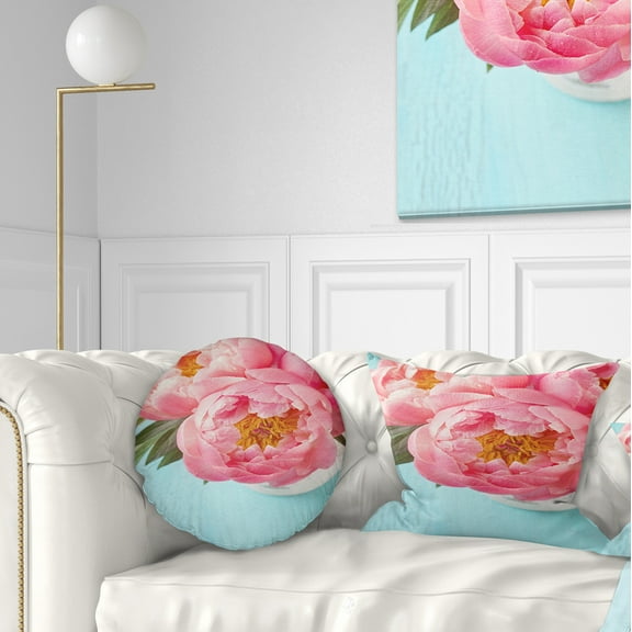 Designart Bunch of Light Pink Peony Flowers - Floral Throw Pillow - 12x20