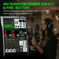 thumbnail image 2 of Audio Mixer 4 Channel Professional Sound Mixer Console with 99 DSP Effects, Small Mixing Board DJ Mixer w/USB, Bluetooth, 48V Power Supply, PAD Button for Recording Karaoke PA Drum Live Music, 2 of 9