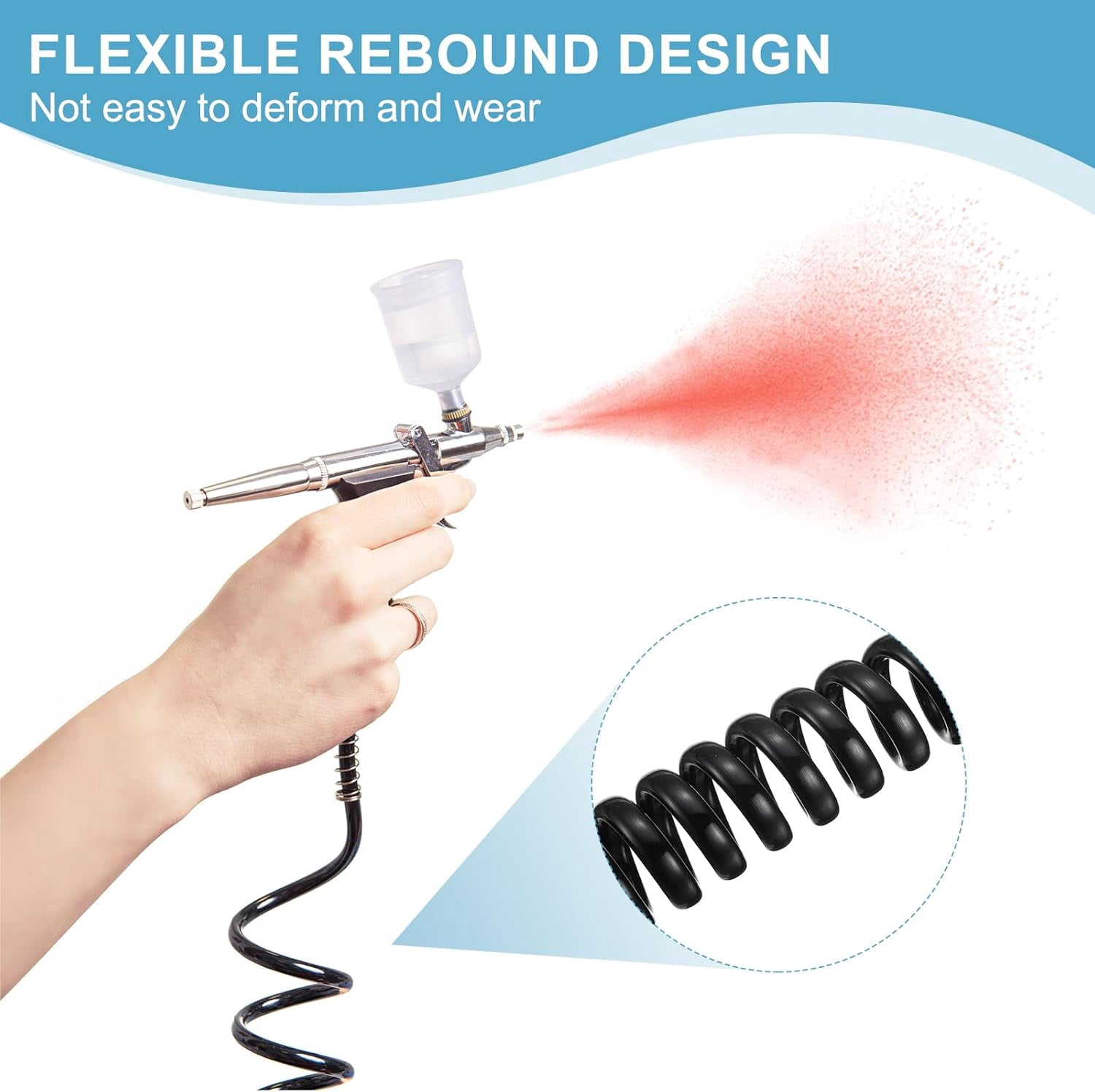 MKEUDQ-2 Pcs 1/8 Polyurethane Recoil Air Hose, 6ft Air Compressor Hose with 1/8 Inch Quick Fittings and Bend Restrictor for Air Brush Paint Machine Nails, Black