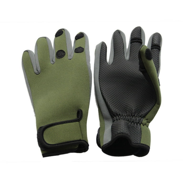 1 Pair Anti\-Slip Outdoor Fishing Gloves 3 Cut Finger Sports Gloves Men  Cycling Hunting Camouflage Thermal Warm yellow green L