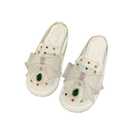 

Woobling Ladies Flats Non-Slip Espadrilles Comfort Loafers Walking Casual Shoes Breathable Slip On Lightweight White Mules 5.5
