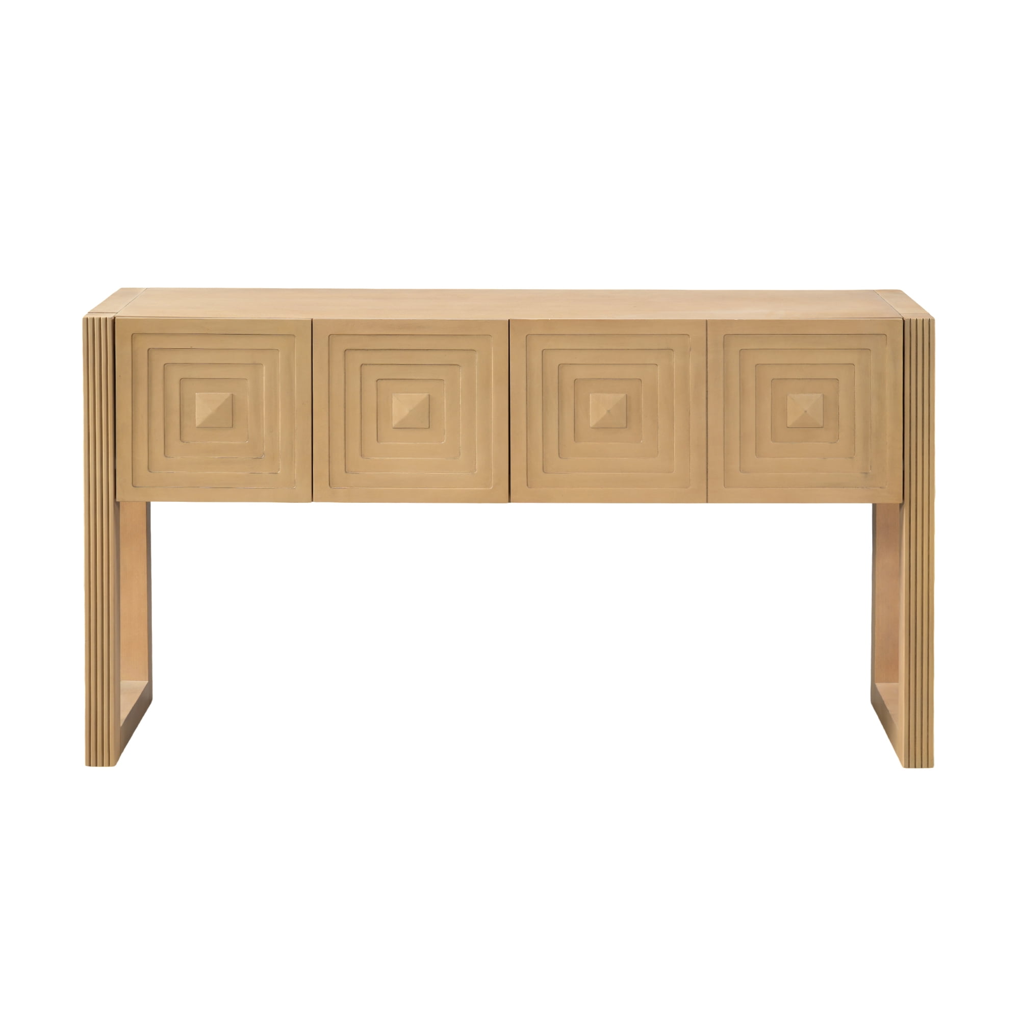 Euroco 54.9" Console Table with 3 Soft-Close Drawers, Fluted Entryway Table with Solid Wood Frame, Narrow Long Sofa Table for Living Room, Hallway, Entryway,Light Brown