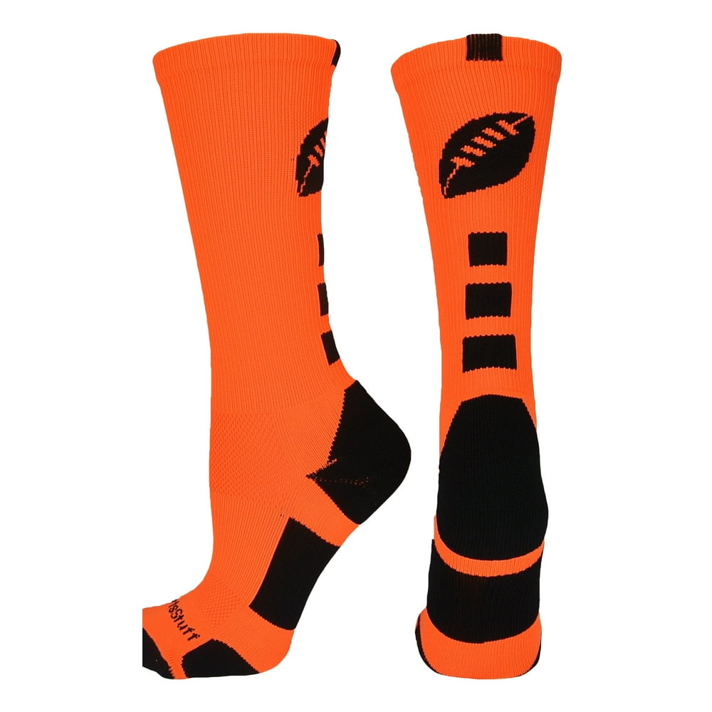 MadSportsStuff Football Logo Crew Socks (Neon Orange/Black, Large