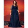 thumbnail image 2 of AURA Plus Size Deep V Neck Evening Dress Women A Line Elegant Party Long Dress, 2 of 7