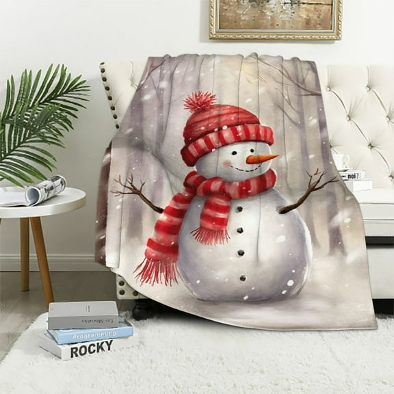 Pratyus Snowman Flannel Throw Blanket for Couch Sofa Bed, Christmas Home Decor, All Seasons Comfort & Warmth, Perfect Gift 40x50in