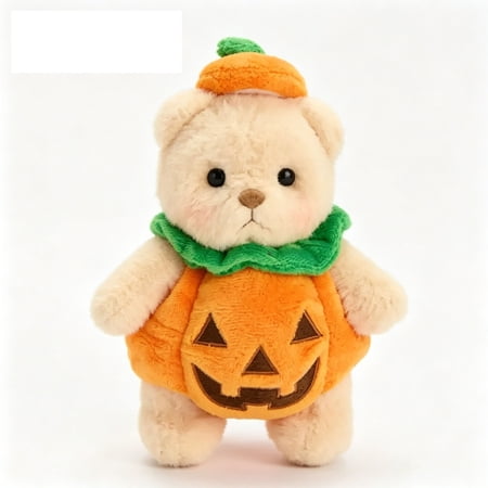 Cute Halloween pumpkin bear stuffed plush toy soft and warm plush doll suitable for holiday home decoration perfect gift for children