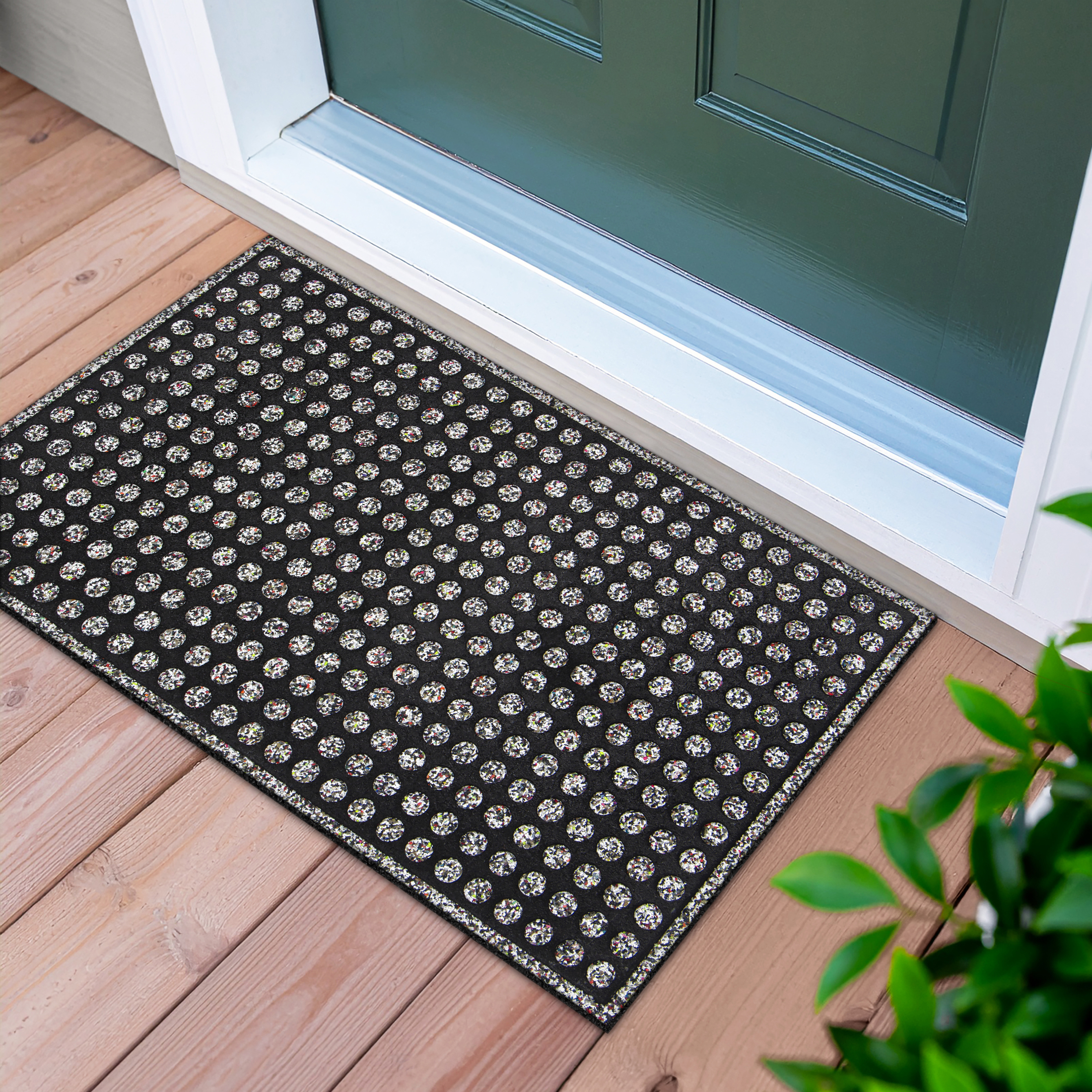 Apache Mills Black Dots Endurance Outdoor Rubber Doormat made with Nike Grind, 18" x 30"