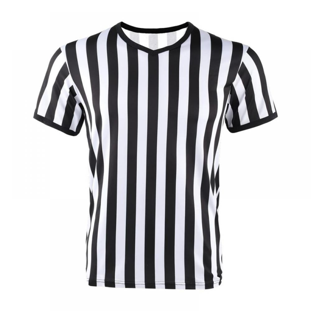 Men's Official Black & White Stripe Referee Shirt Zipper Collared V ...