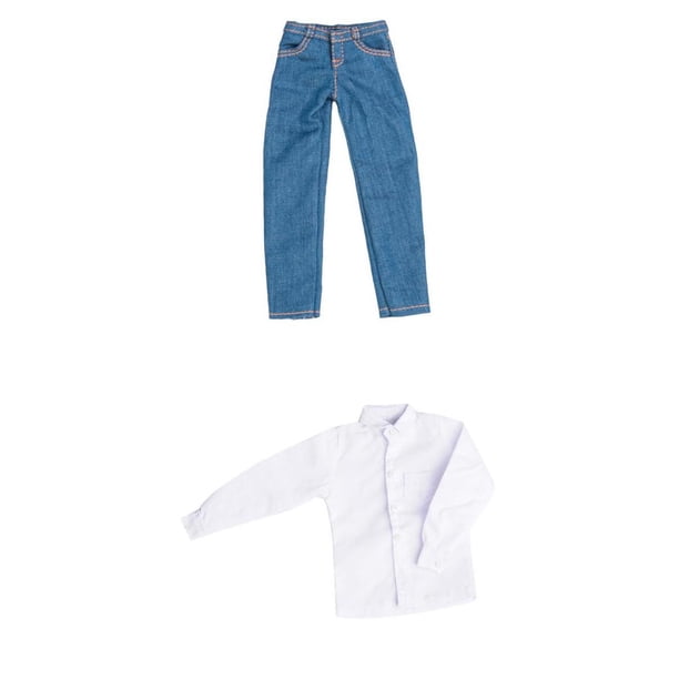 1/6 Conjunto Ropa Casual de Camiseta Blanca + Pantalón Azul de Muñeca Fashion para Hombre