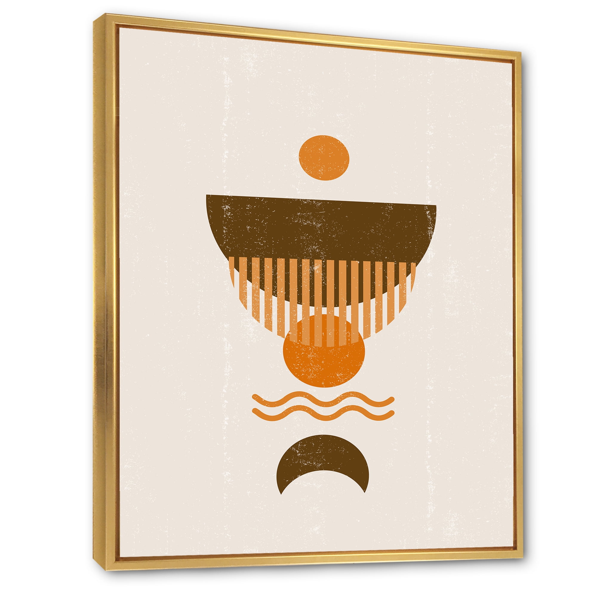 Designart 'Abstract Minimal Brown Moon and Orange Sun' Modern Framed Canvas Wall Art Print