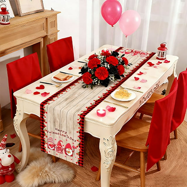 BAOPAI 13x71 Inch Non-Slip Anti-Pilling Valentine's Day Themed Table Runner with Romantic Prints for Dining Table Decor Anniversaries and Family Gatherings