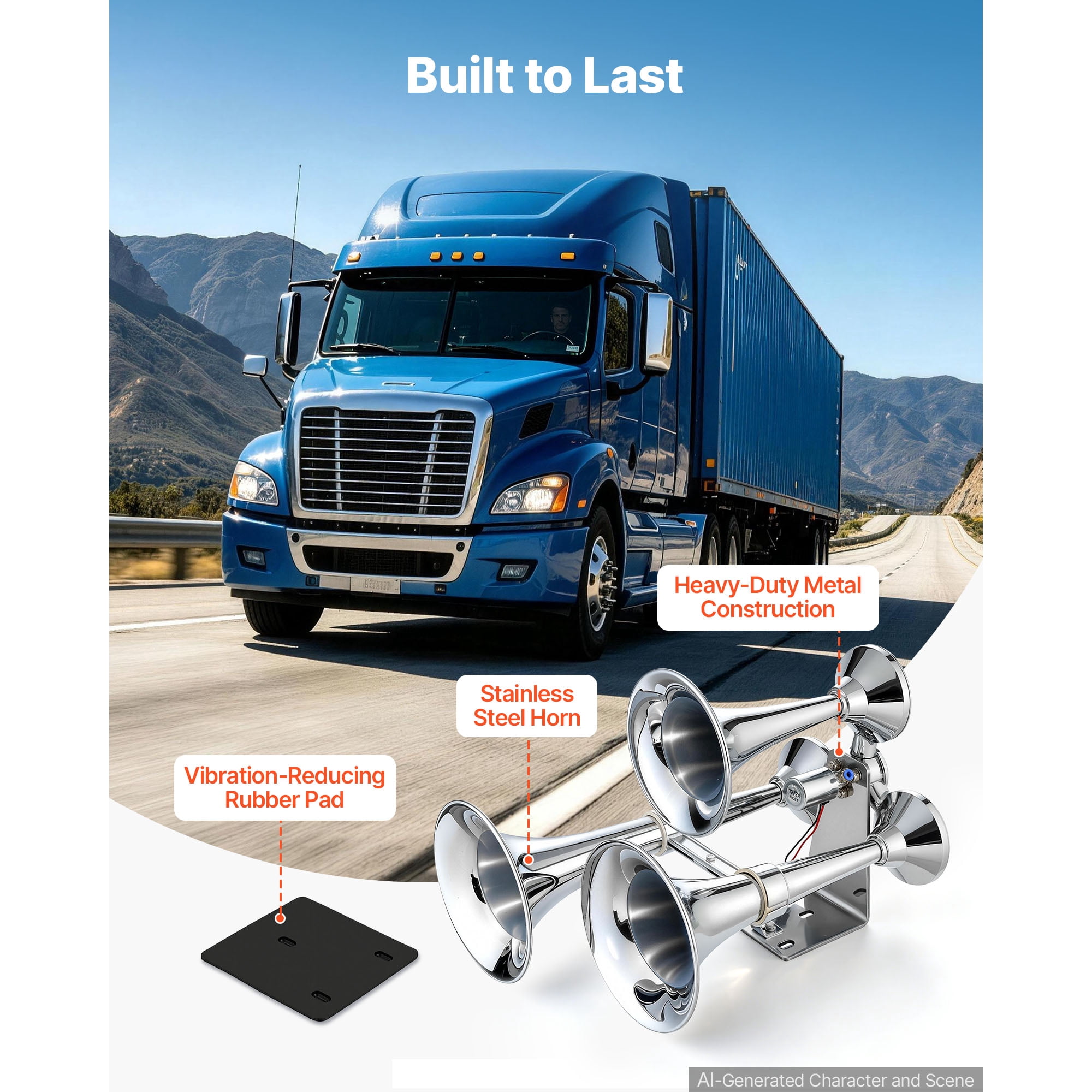 KFFKFF 3-Trumpet Air Horn 150dB Loud Train Horn for Trucks and SUVs, Compatible with 12V/24V Vehicles & Boats, Robust Sound, Excellent Penetration,Integrated Solenoid Valve,Durable Metal Construction