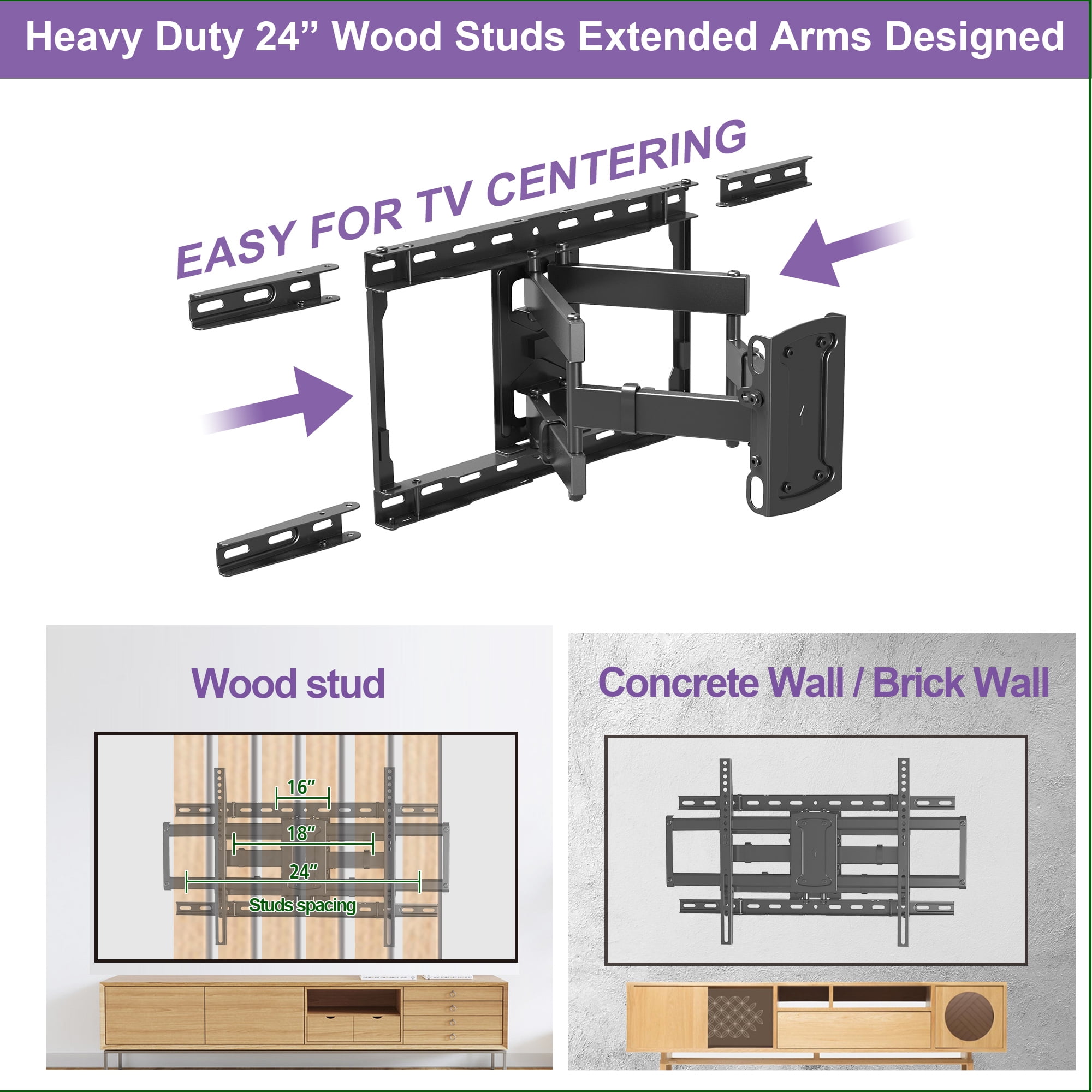 USX MOUNT Full Motion Tilting Swivel Leveling Articulating TV Wall Mount for 47-90" TVs, VESA 600x400mm, Fits 16/18/24" Wood Studs, Holds up to 120lbs