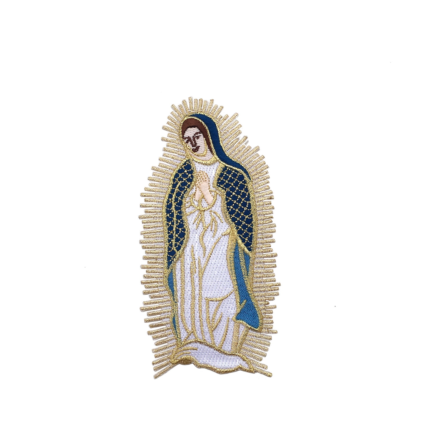 Iron On Embroidered Silver Gold Patch Virgin Mary Maria Guadalupe Mother of God