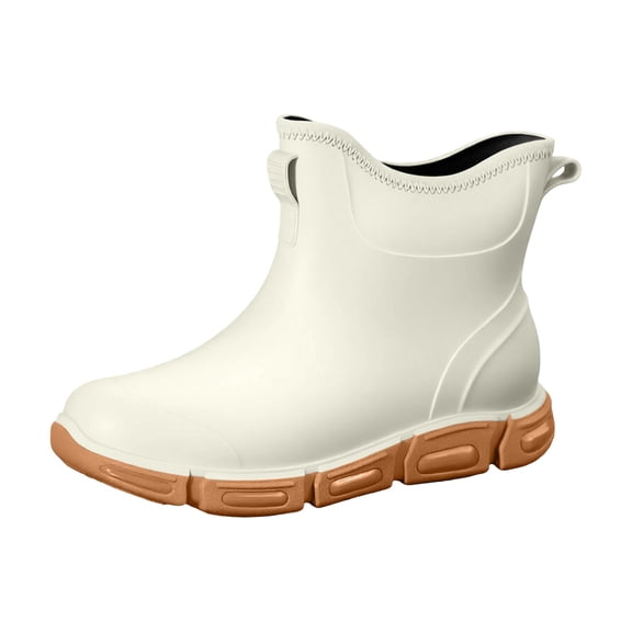 Gpaecead Women Short Rain Boots Pvc Waterproof Non Slip Comfort Ankle Wellies For Gardening Dog Walking Daily Commute , Beige