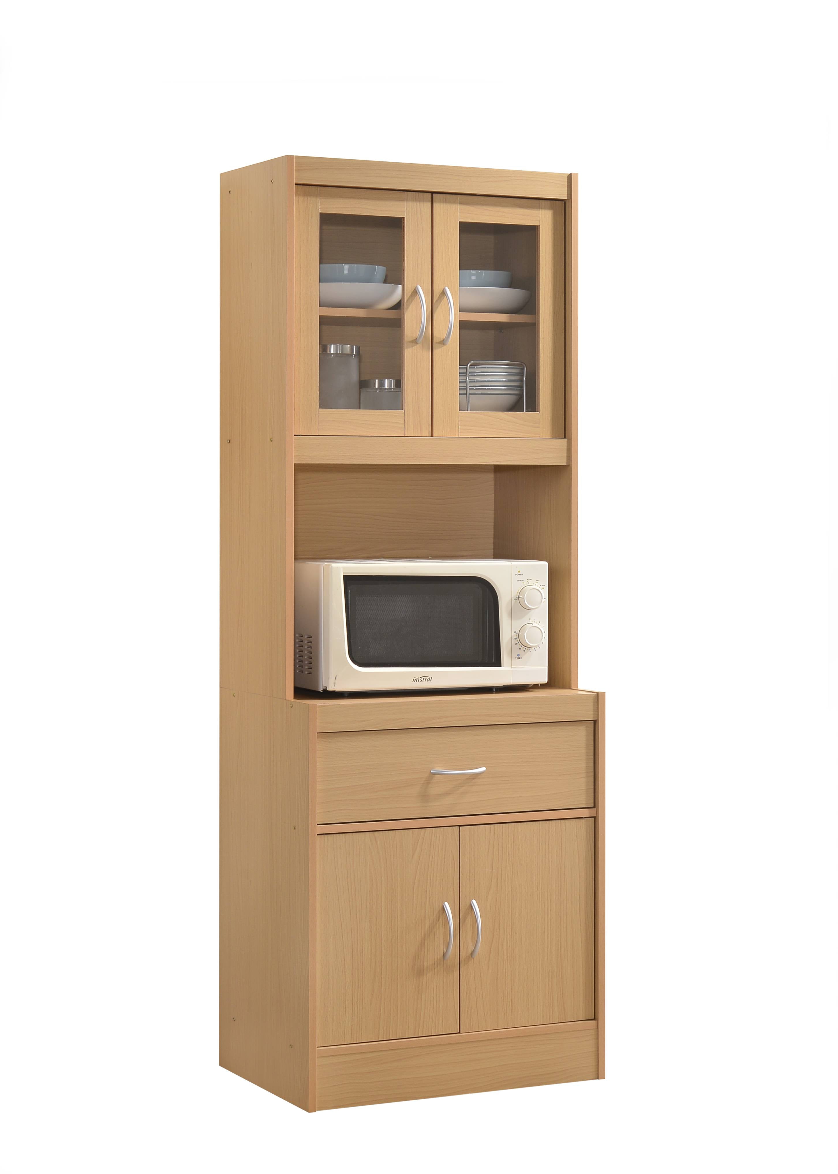 Hodedah Kitchen Cabinet with 1-Drawer, plus Space for Microwave in Beech