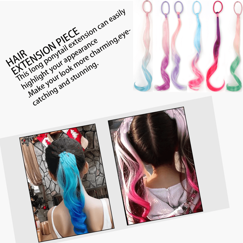 14 Inch Lightweight Colored Hair Extensions Colored Hair Extensions Synthetic for Kids Curly Ponytail Extension with Elastic Tie