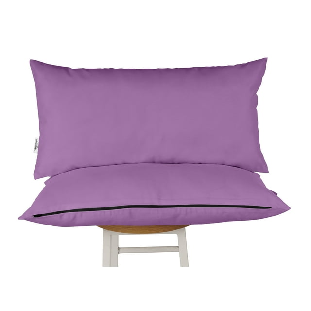 Vargottam Indoor/Outdoor Polyester Fabric Lumbar Pillow With Insert, All-Weather Waterproof Decorative Throw Pillow for Patio Furniture-Set of 2 - Lavender