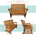 thumbnail image 2 of Fortune Candy Outdoor Wood Glider with High Roll Back and Cup Holders, Heavy Duty 800 lbs, Teak Tone, 2 of 9