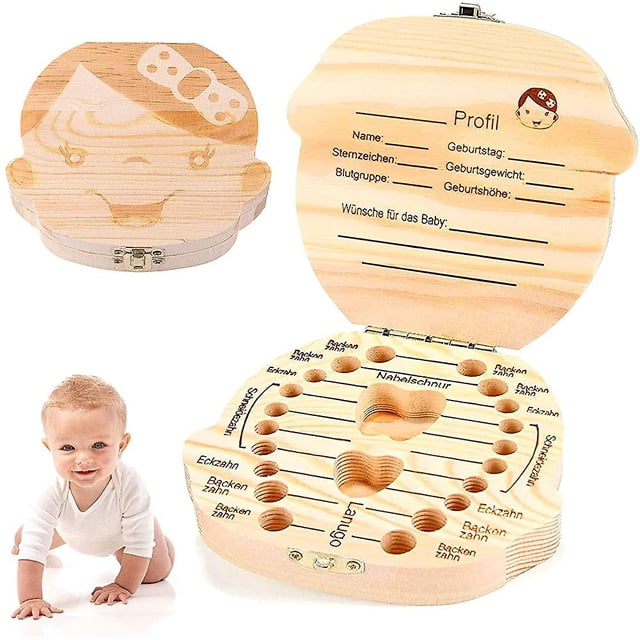Caja de dientes de leche, caja de almacenamiento de dientes, caja de dientes de leche para niños de madera, almacenamiento de dientes WD.WDQZL Hogar