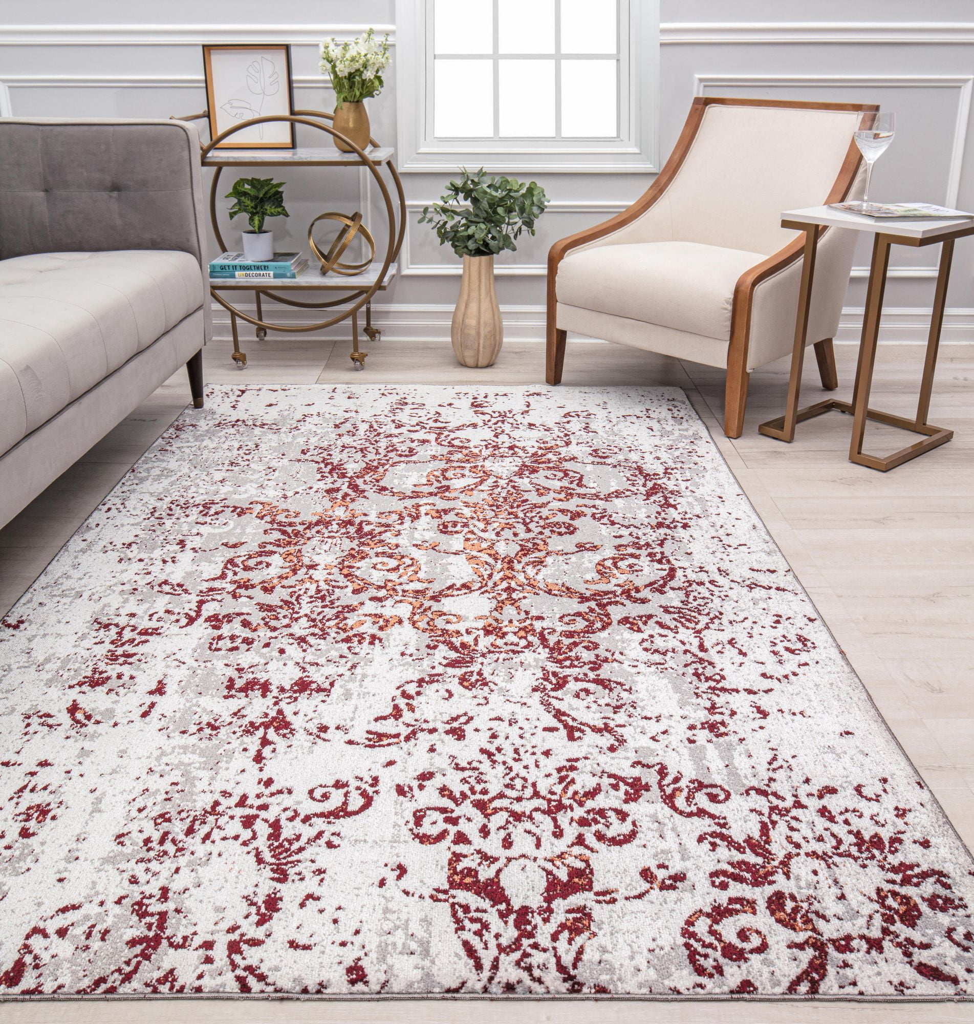 Rugs America Jaelyn JD30B Polar Symphony Distressed Transitional White Area Rug, 2'6" x 8'