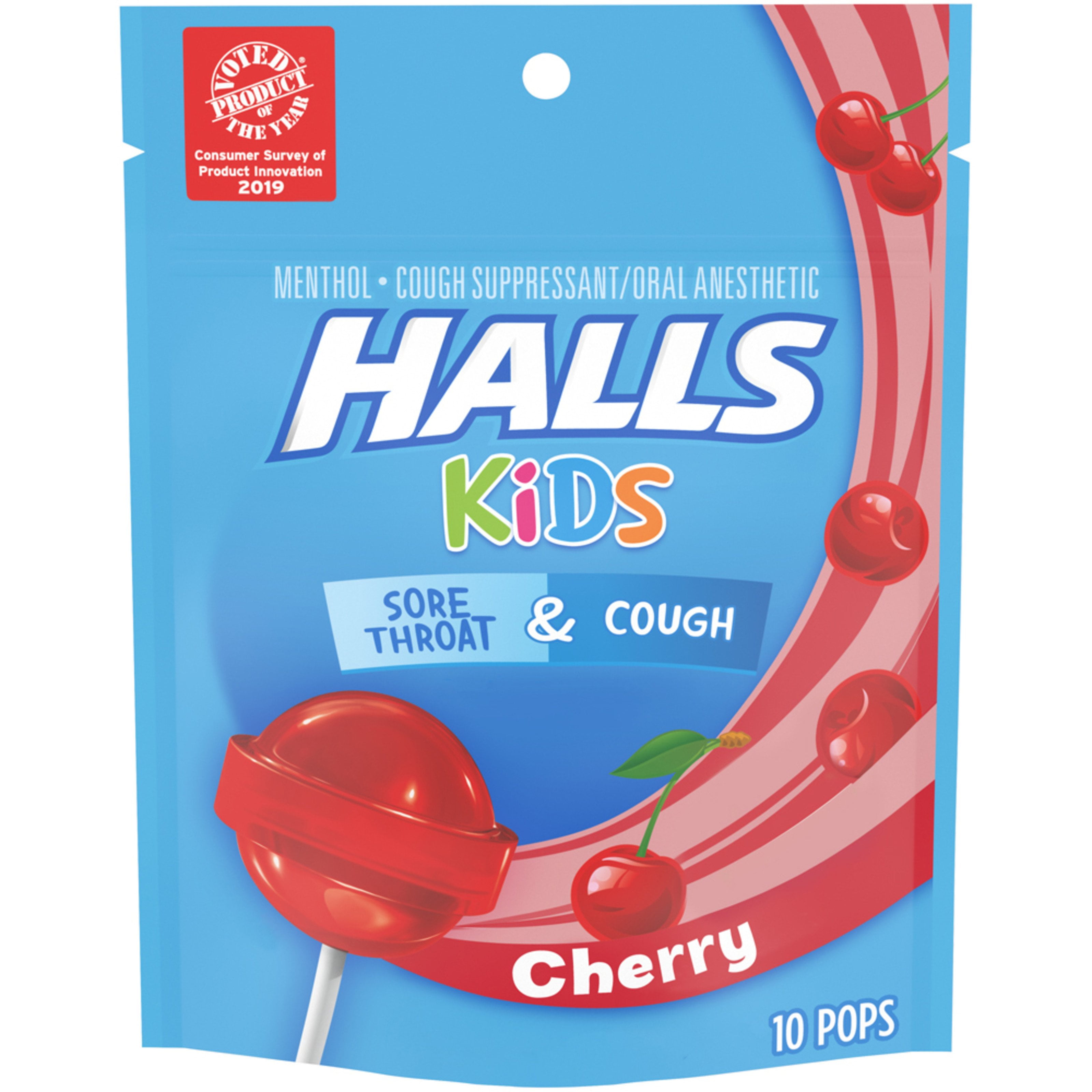 Hall Kids Cherry Cough and Sore Throat Pops, 10 Pops