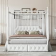 thumbnail image 2 of Euroco Wood Queen Size Canopy Platform Bed with Four Support Legs and 2 Drawers for Kids Teens Adults, White, 2 of 14
