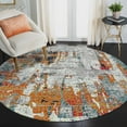 thumbnail image 4 of 7' Blue and Orange Round Abstract Power Loom Area Rug, 4 of 10